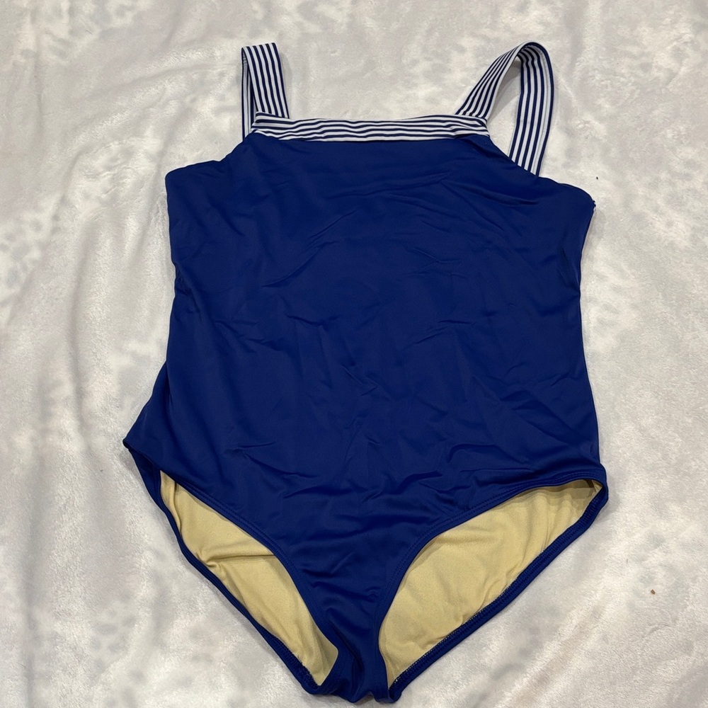 Lands' End Navy and White Kids Swim One Piece